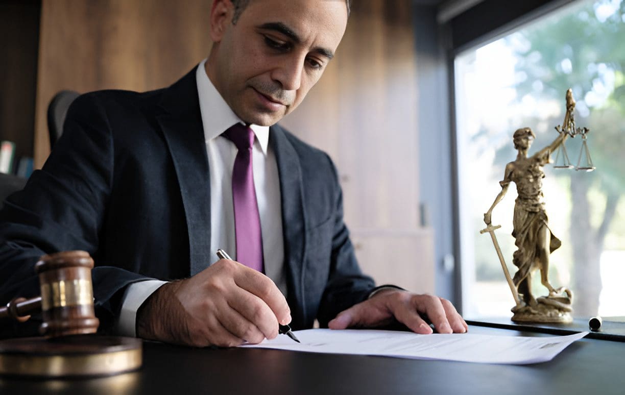 Lawyer working in office with gavel