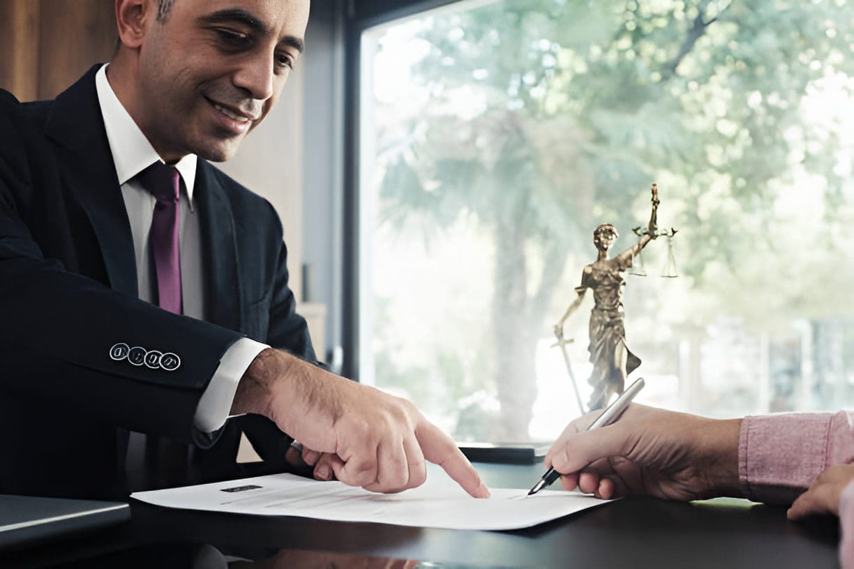 Businessman reviewing document with client